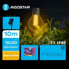 Aigostar - LED Ηλιακά διακοσμητικά λαμπάκια 10xLED/8 λειτουργίες 10,5m IP65 θερμό λευκό