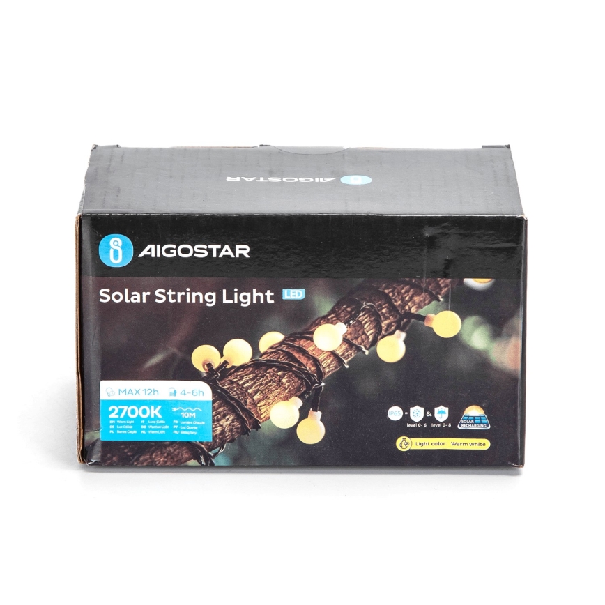 Aigostar - LED Ηλιακά διακοσμητικά λαμπάκια 50xLED/8 λειτουργίες 12m IP65 800 mAh θερμό λευκό
