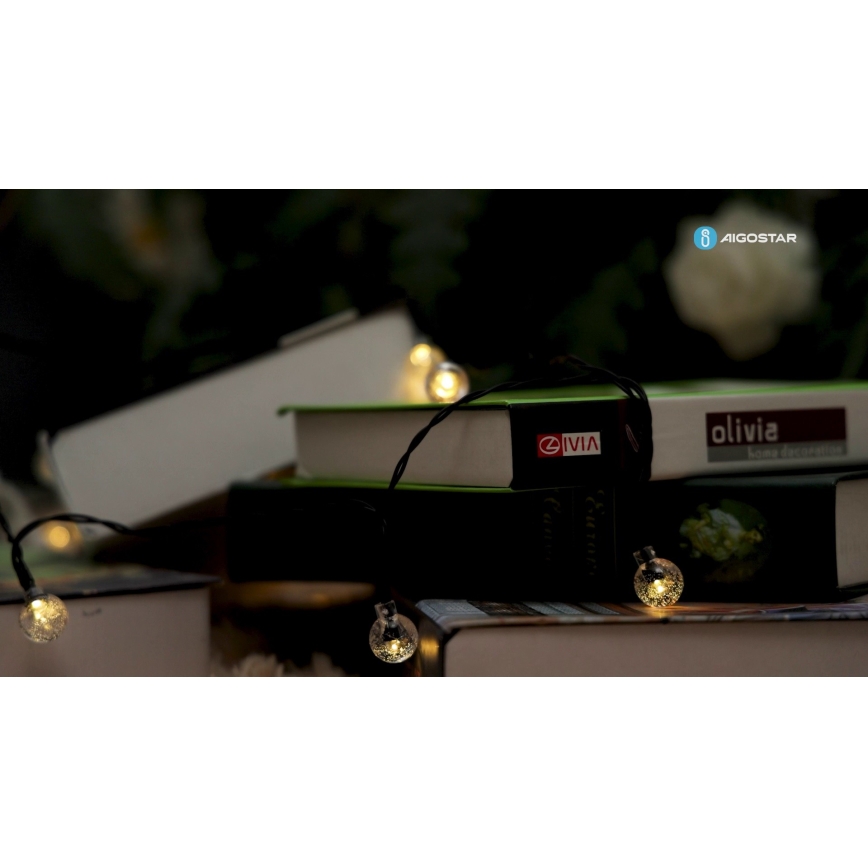 Aigostar - LED Ηλιακά διακοσμητικά λαμπάκια 50xLED/8 λειτουργίες 12m IP65 800 mAh θερμό λευκό