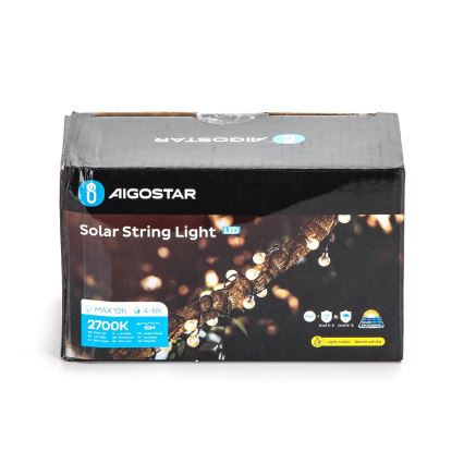 Aigostar - LED Ηλιακά διακοσμητικά λαμπάκια 50xLED/8 λειτουργίες 12m IP65 800 mAh θερμό λευκό