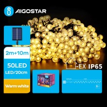 Aigostar - LED Ηλιακά διακοσμητικά λαμπάκια 50xLED/8 λειτουργίες 12m IP65 θερμό λευκό