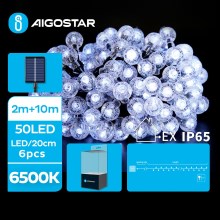 Aigostar - LED Ηλιακά διακοσμητικά λαμπάκια 50xLED/8 λειτουργίες 12m IP65 ψυχρό λευκό