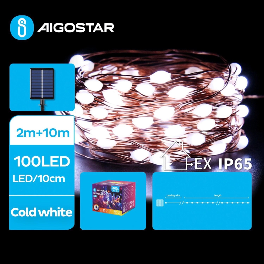 Aigostar - LED Ηλιακά Χριστουγεννιάτικα λαμπάκια 100xLED/8 λειτουργίες 12m IP65 800 mAh ψυχρό λευκό