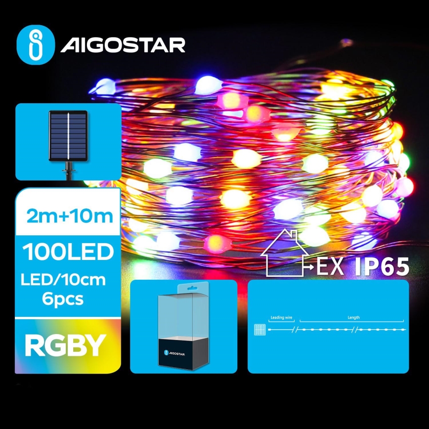 Aigostar - LED Ηλιακά Χριστουγεννιάτικα λαμπάκια 100xLED/8 λειτουργίες 12m IP65 πολύχρωμα 800 mAh