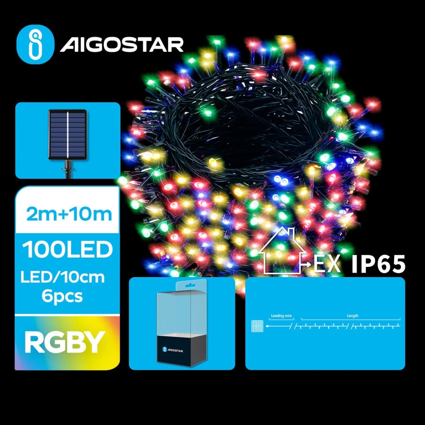 Aigostar - LED Ηλιακά Χριστουγεννιάτικα λαμπάκια 100xLED/8 λειτουργίες 12m IP65 πολύχρωμα 800 mAh