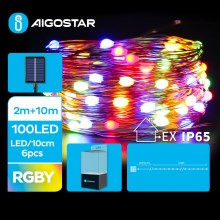 Aigostar - LED Ηλιακά Χριστουγεννιάτικα λαμπάκια 100xLED/8 λειτουργίες 12m IP65 πολύχρωμα