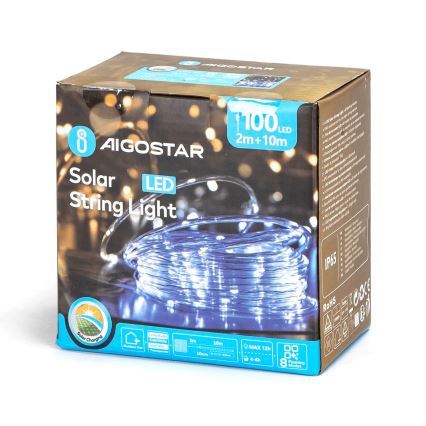 Aigostar - LED Ηλιακά Χριστουγεννιάτικα λαμπάκια 100xLED/8 λειτουργίες 12m IP65 ψυχρό λευκό