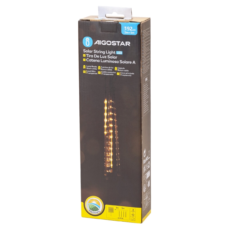 Aigostar - LED Ηλιακά Χριστουγεννιάτικα λαμπάκια 192xLED/8m IP65 1200 mAh θερμό λευκό