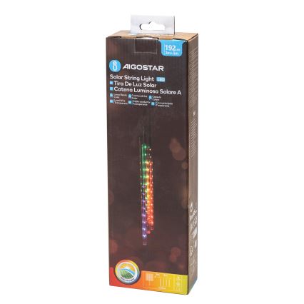 Aigostar - LED Ηλιακά Χριστουγεννιάτικα λαμπάκια 192xLED/8m IP65 1200 mAh πολύχρωμα