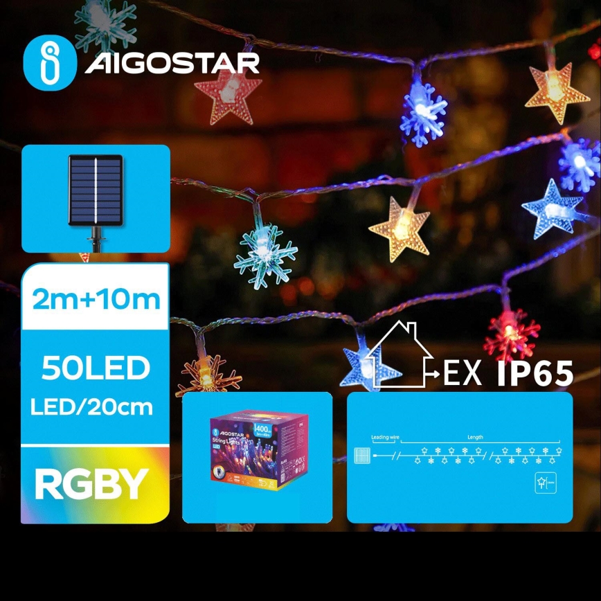 Aigostar - LED Ηλιακά Χριστουγεννιάτικα λαμπάκια 50xLED/8 λειτουργίες 800 mAh 12m IP65 πολύχρωμα
