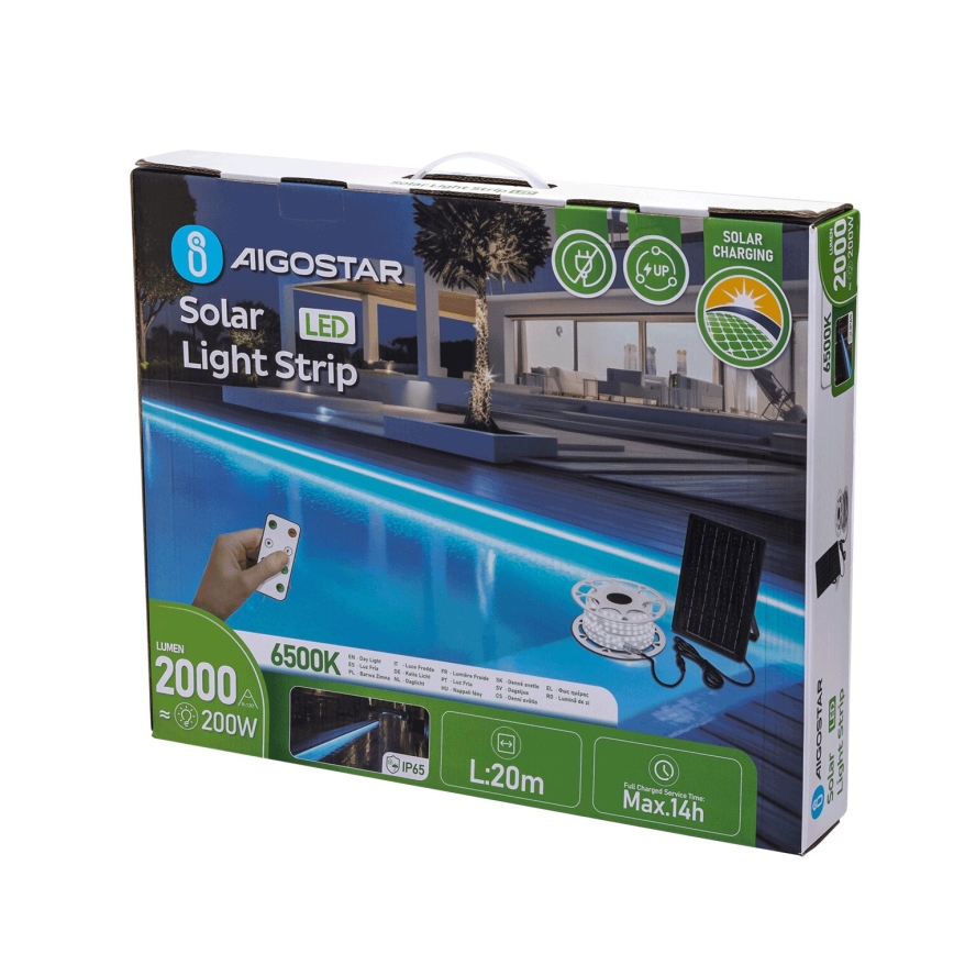 Aigostar - LED Ηλιακή ταινία Dimmable LED/20W/3,2V 20 m 6500K IP65 + τηλεχειριστήριο