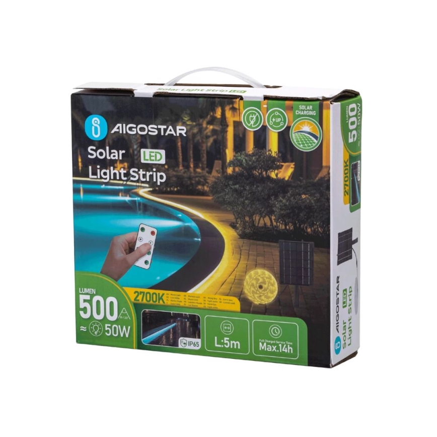 Aigostar - LED Ηλιακή ταινία Dimmable LED/5W/3,2V 5 m 2700K IP65 4000 mAh + τηλεχειριστήριο