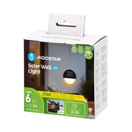 Aigostar - LED Ηλιακό Επιτοίχιο Φωτιστικό LED/1W/1,2V μαύρο 200 mAh 2700K IP44