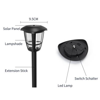 Aigostar - LED Ηλιακό Φωτιστικό LED/0,06W/2V 100 mAh 33,8 cm 6500K IP44 μαύρο