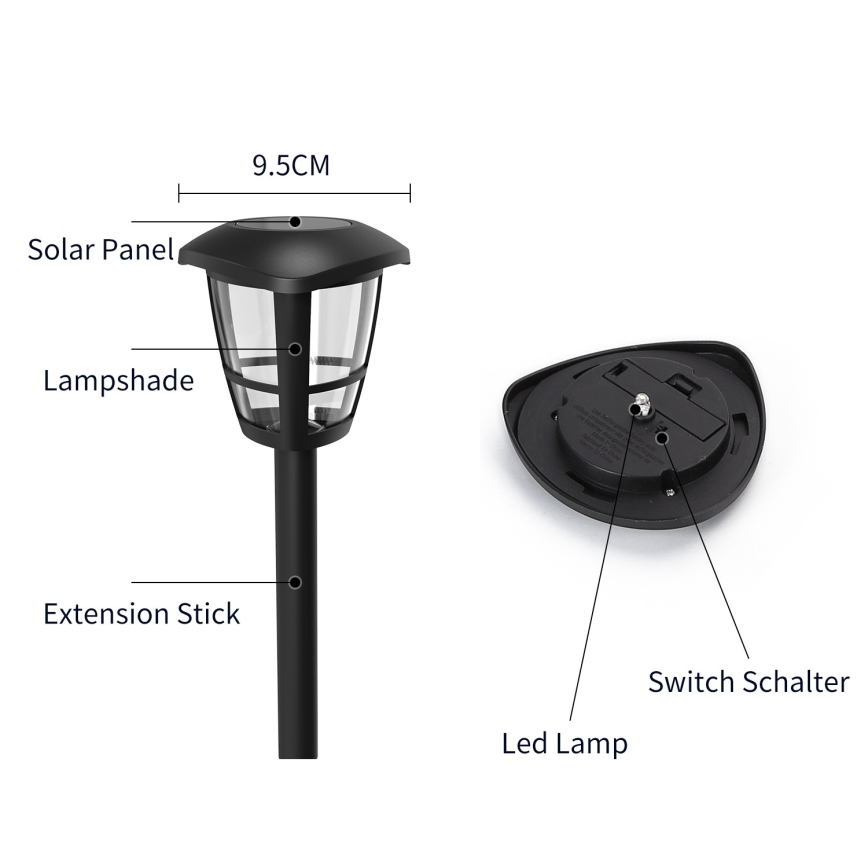 Aigostar - LED Ηλιακό Φωτιστικό LED/0,06W/2V 100 mAh 33,8 cm 6500K IP44 μαύρο