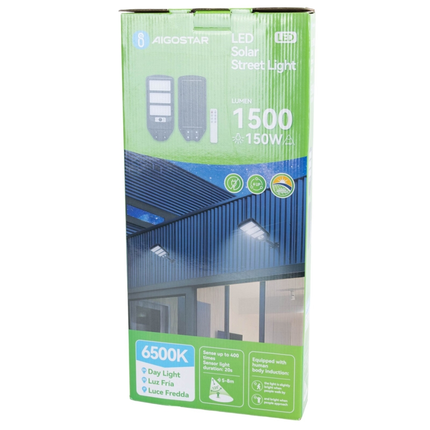 Aigostar - LED Ηλιακό φωτιστικό κήπου με αισθητήρα LED/150W/3,2V 8000mAh IP65 6500K + τηλεχειριστήριο