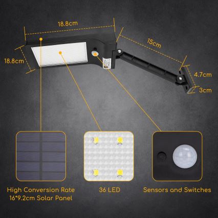 Aigostar - LED Ηλιακό φωτιστικό κήπου με αισθητήρα LED/2,3W/5,5V 1800 mAh IP65