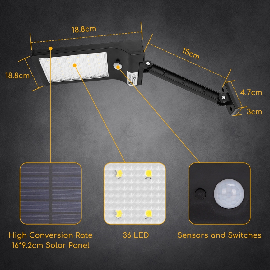 Aigostar - LED Ηλιακό φωτιστικό κήπου με αισθητήρα LED/2,3W/5,5V 1800 mAh IP65