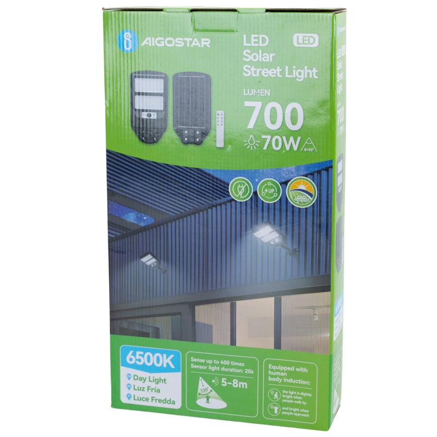 Aigostar - LED Ηλιακό φωτιστικό κήπου με αισθητήρα LED/70W/3,2V 4000mAh IP65 6500K + τηλεχειριστήριο