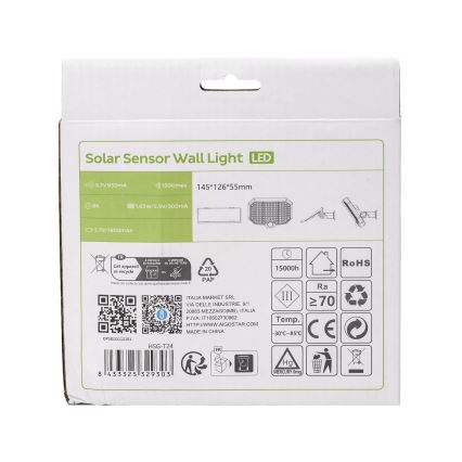 Aigostar - LED Ηλιακό φωτιστικό με αισθητήρα κίνησης LED/2,4W/3,7V IP65
