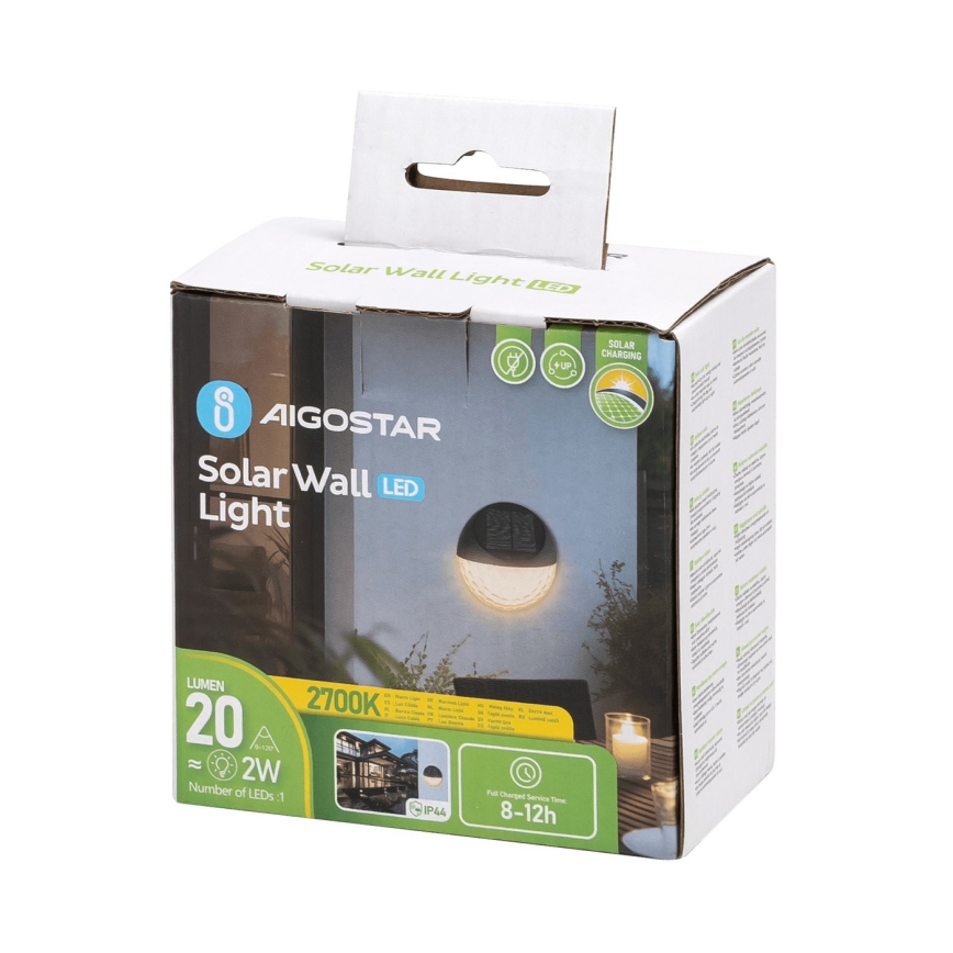 Aigostar - LED Ηλιακό Επιτοίχιο Φωτιστικό LED/2W/1,2V μαύρο 300 mAh 2700K IP44