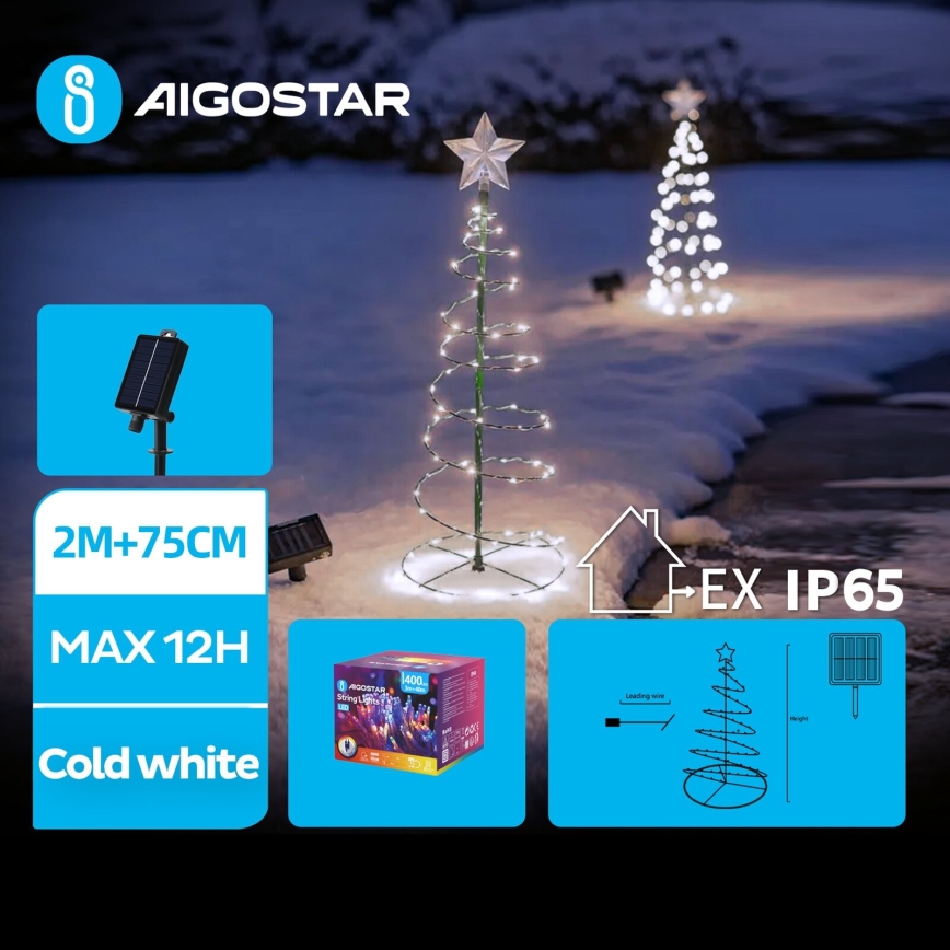 Aigostar - LED Ηλιακό χριστουγεννιάτικο διακοσμητικό LED/0,26W/3,7V 75cm IP65 500 mAh ψυχρό λευκό