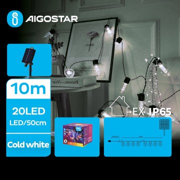 Aigostar - LED Ηλιακό χριστουγεννιάτικο φωτιστικό αλυσίδα 20xLED/8 λειτουργίες 11,5μ 1200 mAh IP65 ψυχρό λευκό
