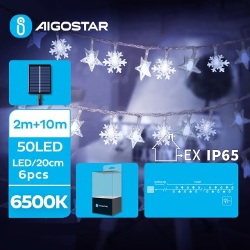 Aigostar - LED Ηλιακό χριστουγεννιάτικο φωτιστικό αλυσίδα 50xLED/8 λειτουργίες 12μ IP65 800 mAh ψυχρό λευκό