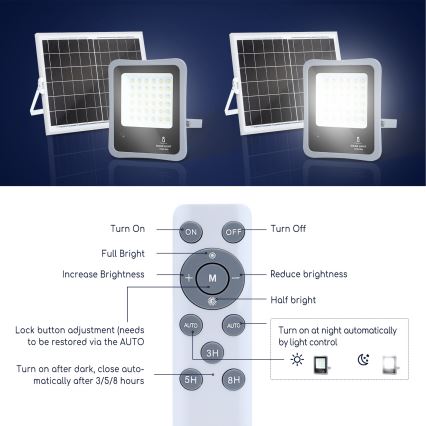 Aigostar - LED Ηλιακός προβολέας Dimmable LED/100W/3,2V IP65 10000 mAh + RC