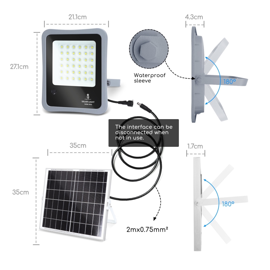 Aigostar - LED Ηλιακός προβολέας Dimmable LED/100W/3,2V IP65 10000 mAh + RC