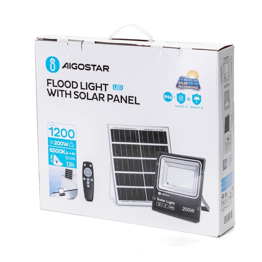 Aigostar - LED Ηλιακός προβολέας Dimmable LED/200W/3,2V IP66 15000 mAh + τηλεχειριστήριο