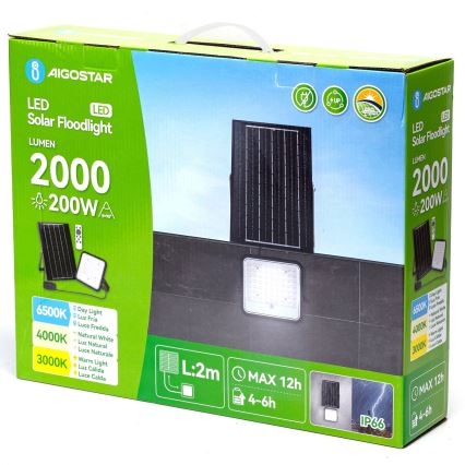 Aigostar - LED Ηλιακός προβολέας Dimmable LED/200W/3,4V 3000/4000/6500K IP66 + τηλεχειριστήριο