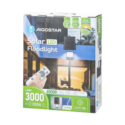 Aigostar - LED Ηλιακός προβολέας Dimmable LED/300W/3,4V IP65 + τηλεχειριστήριο