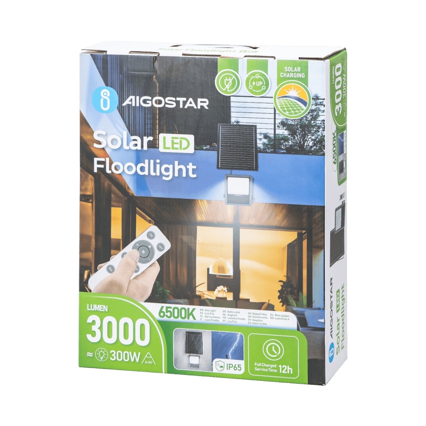 Aigostar - LED Ηλιακός προβολέας Dimmable LED/300W/3,4V IP65 + τηλεχειριστήριο