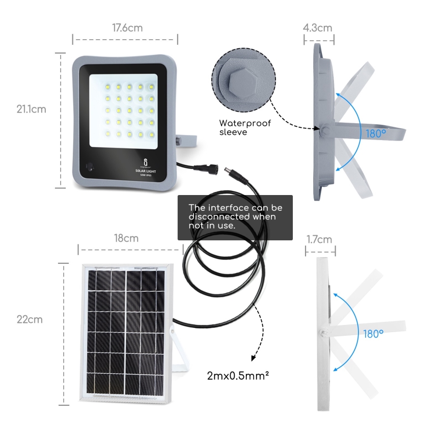Aigostar - LED Ηλιακός προβολέας Dimmable LED/30W/3,2V 20000 mAh IP67 + RC