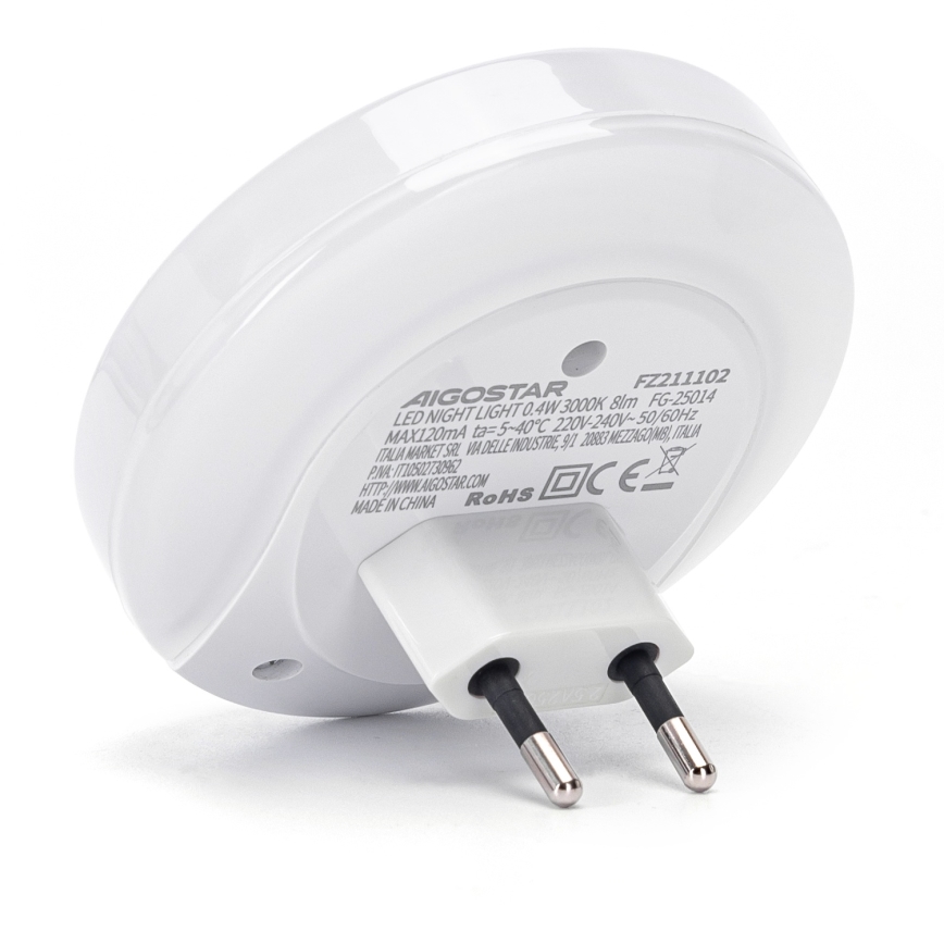 Aigostar - LED νυχτερινό φωτιστικό με αισθητήρα λυκόφωτος για πρίζα με θύρα USB LED/0,4W/230V