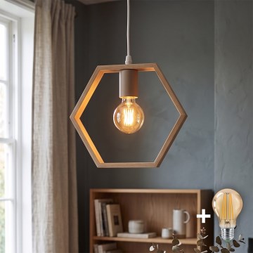 Aigostar - LED ξύλινο κρεμαστό φωτιστικό με καλώδιο 1xE27/9W/230V 2200K από πεύκο