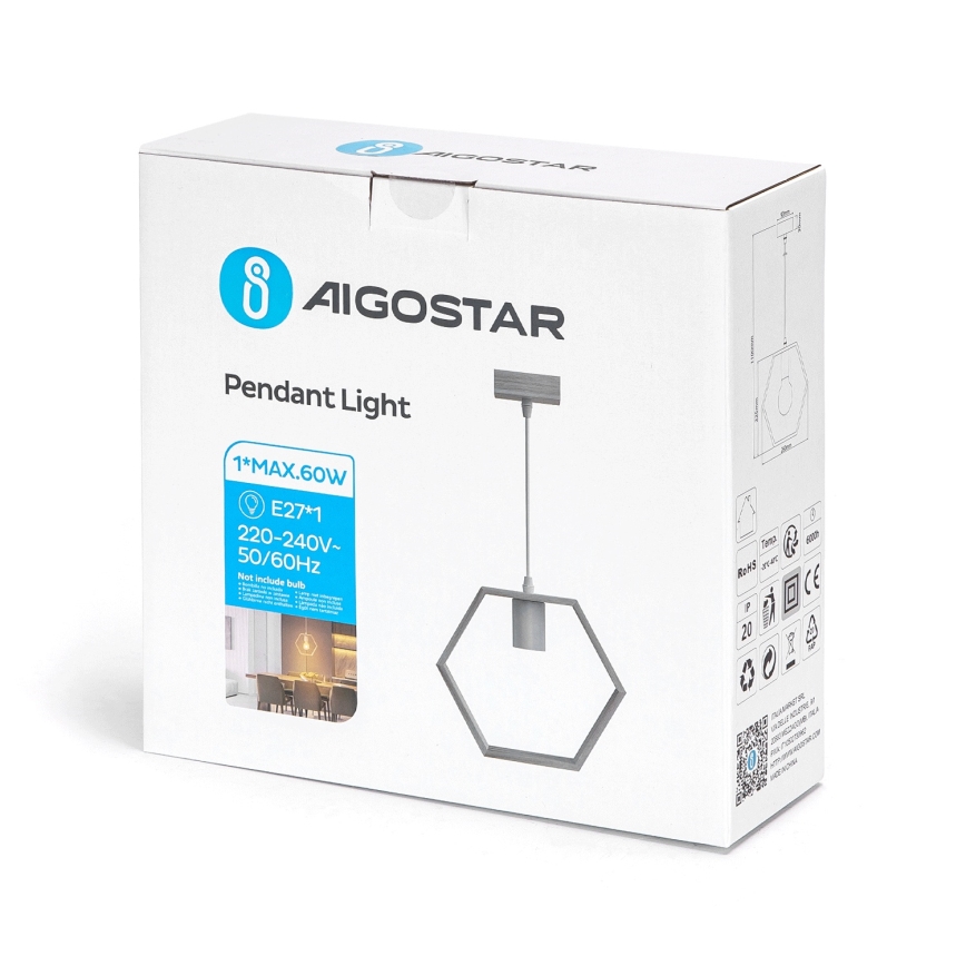 Aigostar - LED ξύλινο κρεμαστό φωτιστικό με καλώδιο 1xE27/9W/230V 2200K από πεύκο