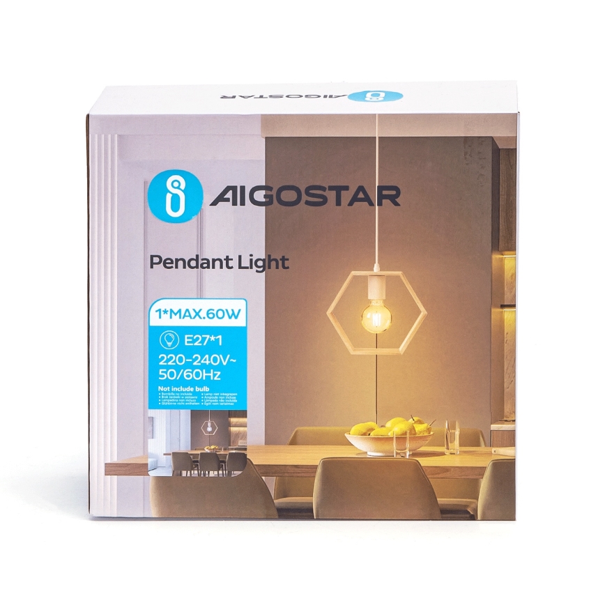 Aigostar - LED ξύλινο κρεμαστό φωτιστικό με καλώδιο 1xE27/9W/230V 2200K από πεύκο