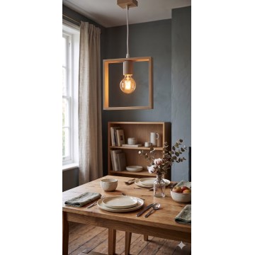Aigostar - LED ξύλινο κρεμαστό φωτιστικό με καλώδιο, 1xE27/9W/230V, 2200K, φινίρισμα πεύκου
