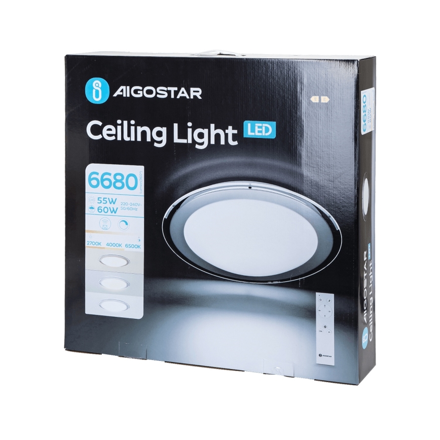Aigostar - LED Ρυθμιζόμενο φωτιστικό οροφής LED/60W/230V 2700-6500K διάμετρος 52,7 εκ. χρώμιο + τηλεχειριστήριο