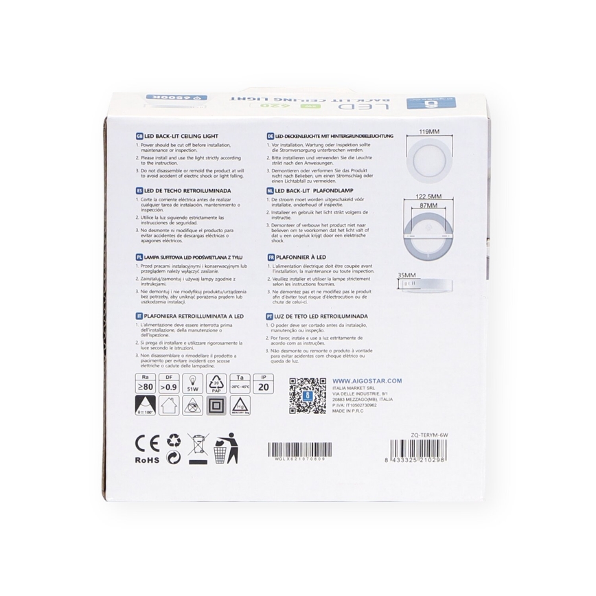 Aigostar - LED Πλαφονιέρα οροφής LED/6W/230V διάμετρος 12,3 cm 3000K λευκό