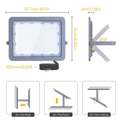 Aigostar - LED Προβολέας LED/100W/230V γκρι 4000K IP65