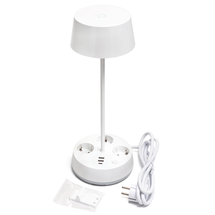 Aigostar - Ρυθμιζόμενο LED επιτραπέζιο φωτιστικό με ενσωματωμένες πρίζες και θύρα USB LED/4,6W/230V 3000/4000/6500K λευκό