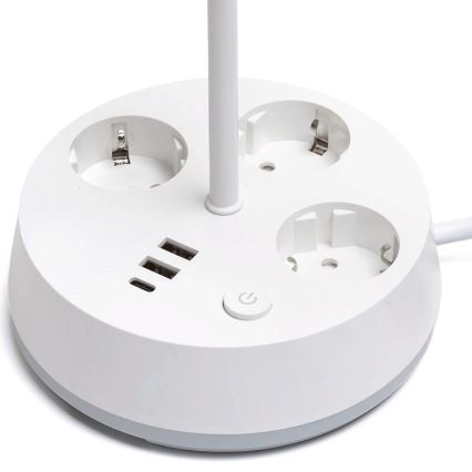 Aigostar - Ρυθμιζόμενο LED επιτραπέζιο φωτιστικό με ενσωματωμένες πρίζες και θύρα USB LED/4,6W/230V 3000/4000/6500K λευκό