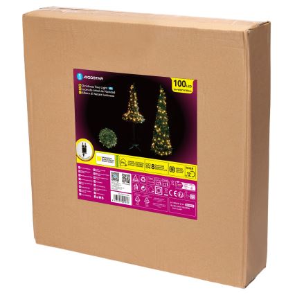 Aigostar - Εξωτερικό χριστουγεννιάτικο δέντρο LED, 100 LED, 1,5 m, IP44, πράσινο, θερμό λευκό