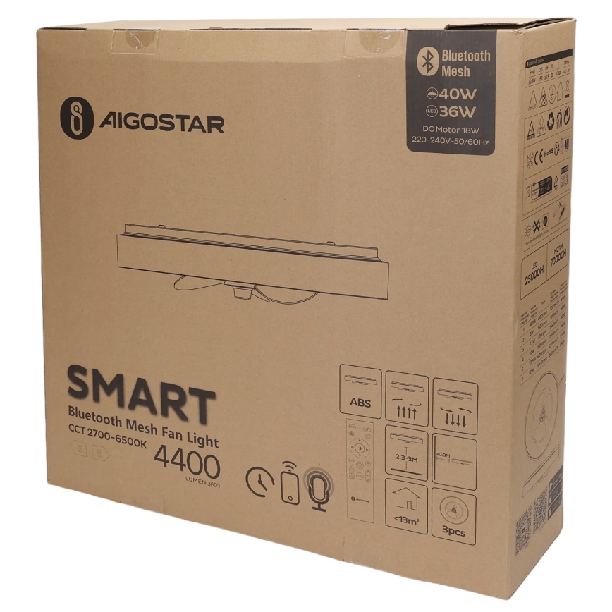 Aigostar - LED Φωτιστικό οροφής dimmable με ανεμιστήρα MESH LED/40W/230V 2700-6500K μαύρο + τηλεχειριστήριο