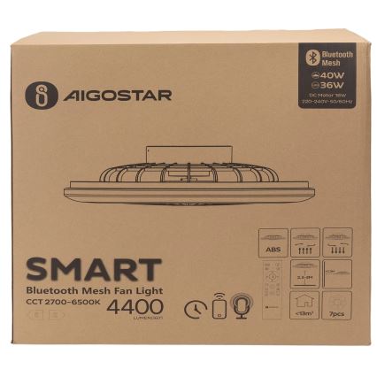 Aigostar - LED Φωτιστικό οροφής dimmable με ανεμιστήρα MESH LED/40W/230V 2700-6500K λευκό + τηλεχειριστήριο