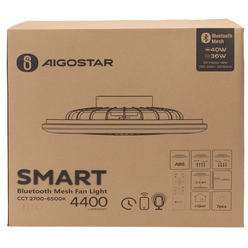 Aigostar - LED Φωτιστικό οροφής dimmable με ανεμιστήρα MESH LED/40W/230V 2700-6500K λευκό + τηλεχειριστήριο