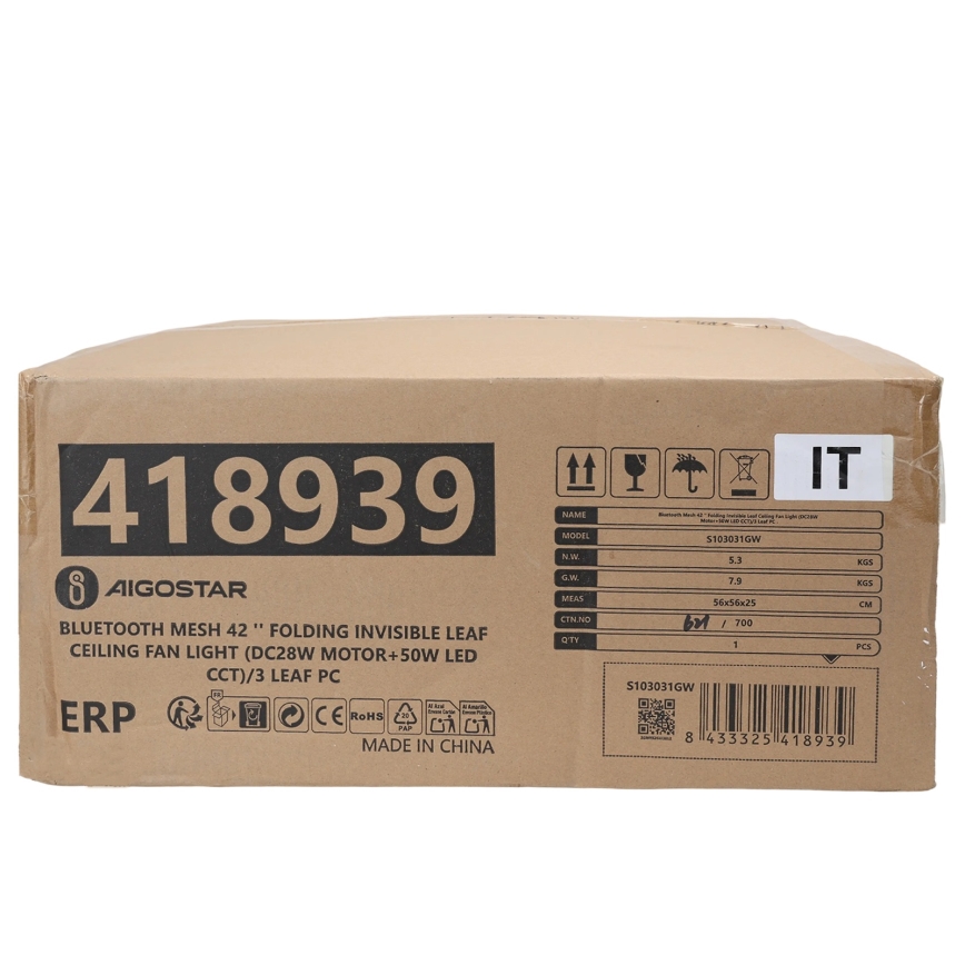 Aigostar - LED Φωτιστικό οροφής dimmable με ανεμιστήρα MESH LED/50W/230V 2700-6500K μαύρο + τηλεχειριστήριο